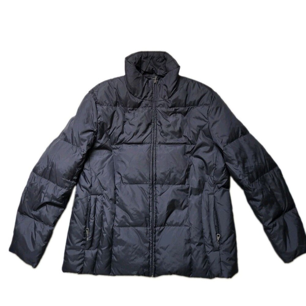 Utex Down Puffer Jacket Black Full Zip Lightweight Packable Womens L Coat Warm